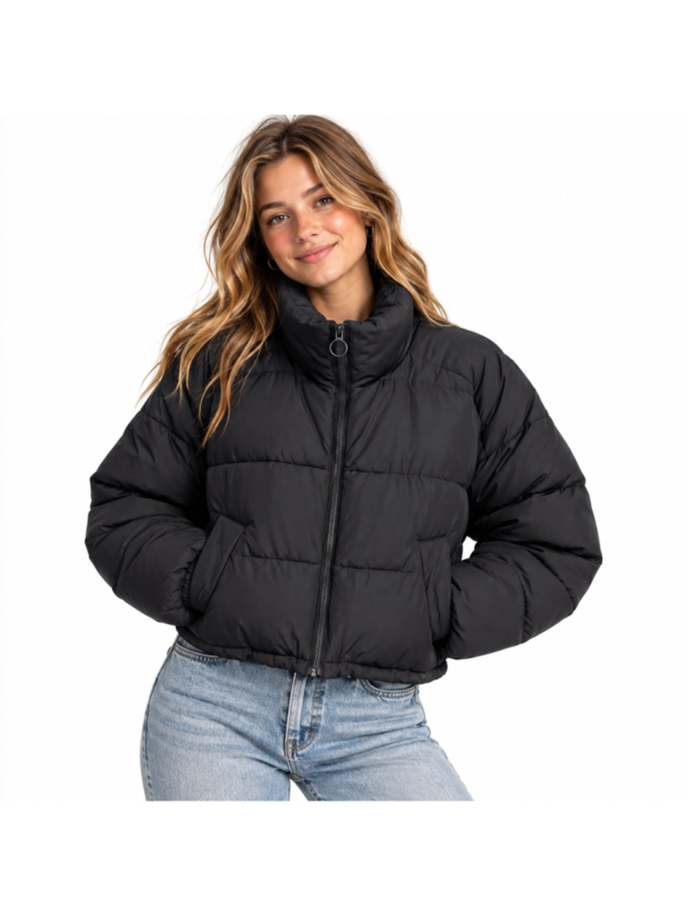 Hollister Quilted Black Cropped Oversized Puffer Jacket Coat NWT XL